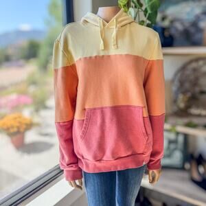 Free Assembly, Color Block Hoodie Sweatshirt, Women's Medium, Yellow/Orange/Pink